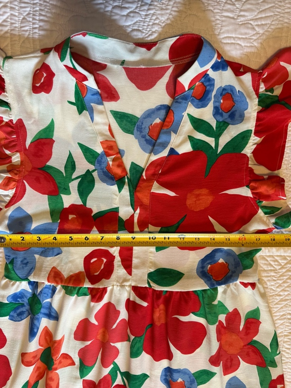 Floral Tiered Midi Dress in White with Red & Blue Blooms - Picture 6 of 9